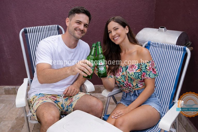 2 suítes c/ Ar, Piscina, Churrasqueira, 400mt Mar